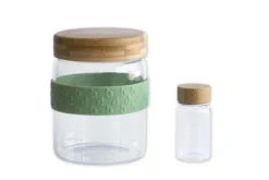 Set déjeuner nomade Pebbly 2 bocaux en verre avec couvercle bambou + 1 bande silicone