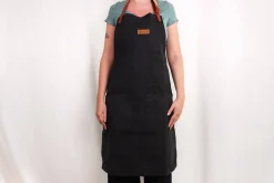 Tablier de cuisine Wusaki en toile noire charbon et cuir 83x67,5cm - Taille unique