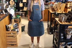 Tablier de cuisine Wusaki en toile bleue et cuir 83x67,5cm - Taille unique