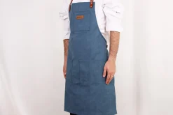 Tablier de cuisine Wusaki en toile bleue et cuir 83x67,5cm - Taille unique