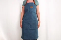 Tablier de cuisine Wusaki en toile bleue et cuir 83x67,5cm - Taille unique