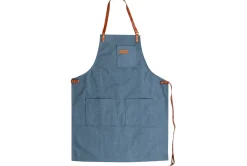 Tablier de cuisine Wusaki en toile bleue et cuir 83x67,5cm - Taille unique