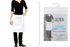 Tablier de cuisinier demi chef Deren 100% coton blanc