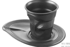 Tasse Revol Cappuccino Froissé 18cl en porcelaine noire satinée