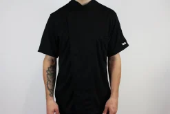Veste de cuisine unisexe Egochef Pizzaiolo noire 100% Air Plus à manches courtes
