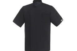 Veste de cuisine unisexe Egochef Pizzaiolo noire 100% Air Plus à manches courtes