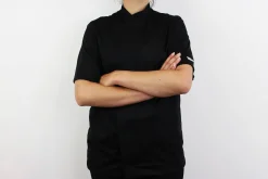 Veste de cuisine unisexe Egochef Pizzaiolo noire 100% Air Plus à manches courtes