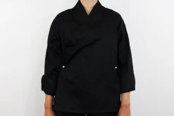 Veste de cuisine unisexe Egochef Sushi noire kimono polyester et coton à manches longues