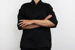 Veste de cuisine unisexe Egochef Sushi noire kimono polyester et coton à manches longues