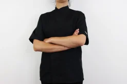 Veste de cuisine unisexe Egochef Ottavio Air Plus noire 100% microfibre à manches courtes
