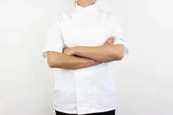 Veste de cuisine unisexe Egochef Ottavio Air Plus blanche 100% microfibre à manches courtes