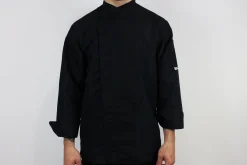 Veste de cuisine unisexe Egochef Ottavio Air Plus noire 100% microfibre à manches longues