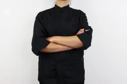 Veste de cuisine unisexe Egochef Ottavio Air Plus noire 100% microfibre à manches longues