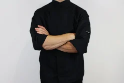Veste de cuisine unisexe Egochef Ottavio Air Plus noire 100% microfibre à manches longues