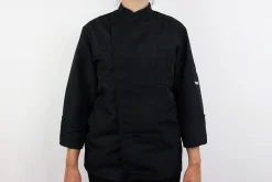 Veste de cuisine unisexe Egochef Ottavio Air Plus noire 100% microfibre à manches longues