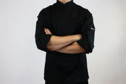 Veste de cuisine unisexe Egochef Cheap Air Plus noire polyester et coton à manches longues