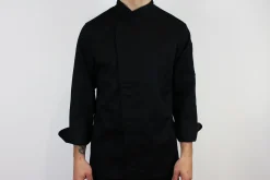 Veste de cuisine unisexe Egochef Cheap Air Plus noire polyester et coton à manches longues