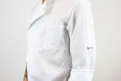 Veste de cuisine unisexe Egochef Cheap Air Plus blanche polyester et coton à manches longues