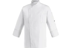 Veste de cuisine unisexe Egochef Cheap Air Plus blanche polyester et coton à manches longues