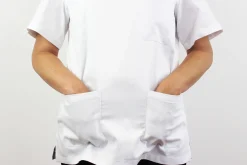 Veste de cuisine unisexe Egochef Leonardo blanche 100% coton à manches courtes