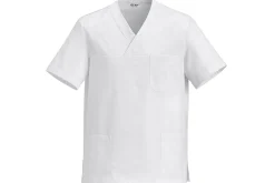 Veste de cuisine unisexe Egochef Leonardo blanche 100% coton à manches courtes
