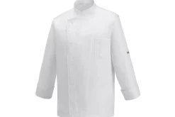 Veste de cuisine unisexe Egochef Ottavio Air Plus blanche 100% microfibre à manches longues