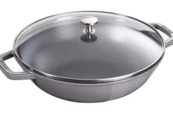Wok en fonte Staub 30cm avec couvercle en verre + grille