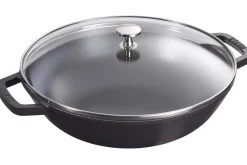Wok en fonte Staub 30cm avec couvercle en verre + grille