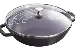Wok en fonte Staub 30cm avec couvercle en verre + grille