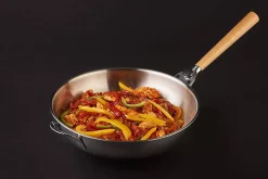 Wok Mastrad O'Wok Gourmet en acier inoxydable avec poignée amovible et grille