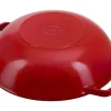 Wok Staub 30cm cerise en fonte émaillée avec couvercle en verre et grille en inox
